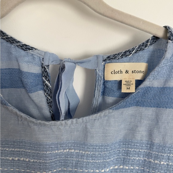 Anthropologie Cloth and Stone Blue Stripe Linen Blend Tie back Top medium NWOT - Picture 5 of 7